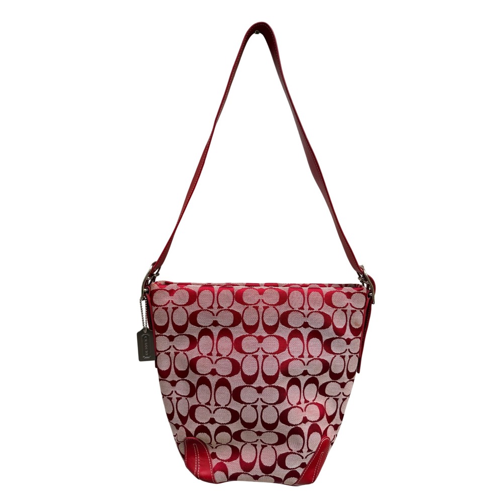 Coach Signature Red Jacquard Leather Trim Hobo Shoulder Bag 6076 Y2K Vintage